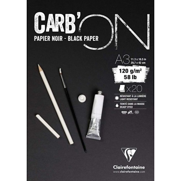 papperblock - CLAIREFONTAINE - Carb'On - A3 - 20 ark - 120g/m² - Svart