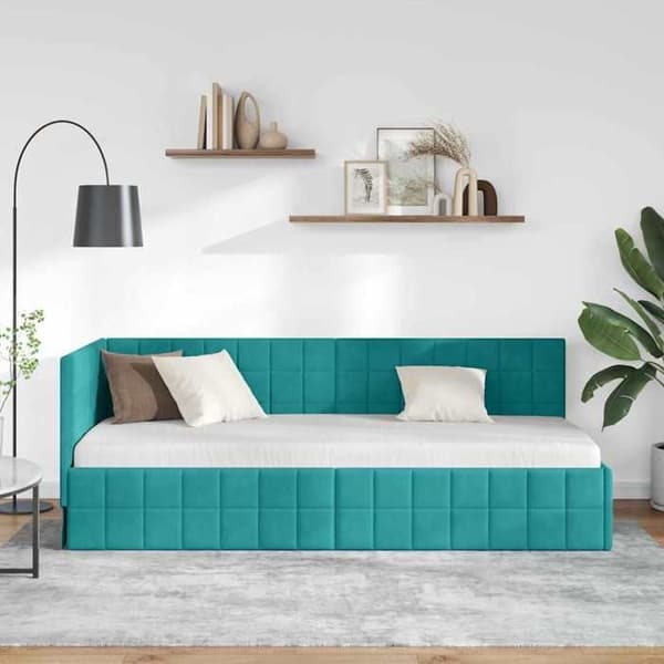 vidaXL Hörnsäng Turquoise 80 cm x 200 cm Sammet 42016376