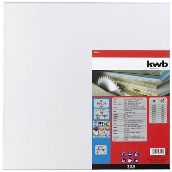 kwb Konstruktionscirkelsågblad 315 x 30 tänder för bordssåg, alternativa tänder för sågning