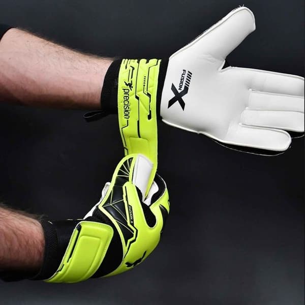 Målvaktshandskar barn Precision Fusion X Flat Cut Essential fluogul svart tre