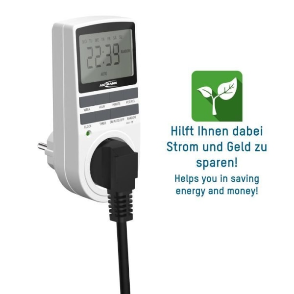 Digital timer - ANSMANN - 3680W - 2,1" LCD-skärm - 10 växlar/dag - Barnskydd Vit