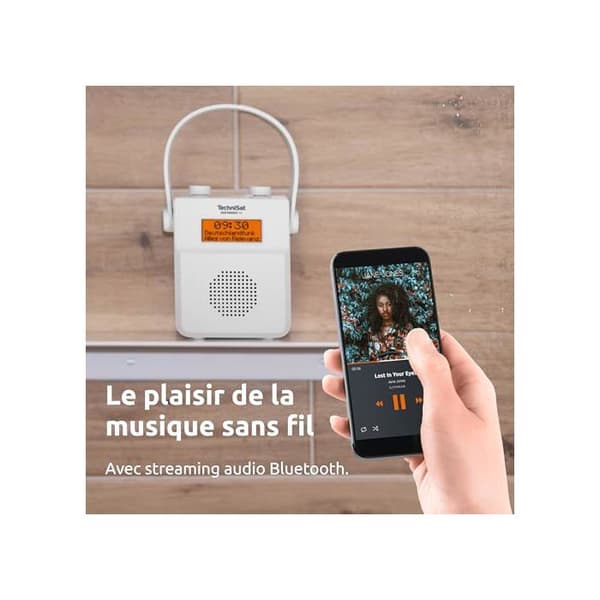Duschradio - TECHNISAT - DIGITRADIO 30 - Vattentålig IPX5 - Bluetooth - Uppladdningsbart batteri Vit.
