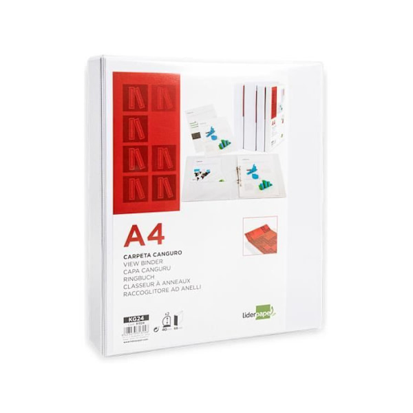 Pärm - Liderpapel - Känguru - 2 ringar 40mm - A4 - Vit färg Vit