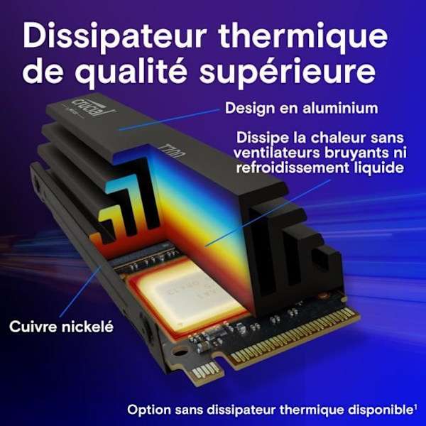 Intern SSD - Crucial - T700 - 2 To - med Diss - PCIe 5.0 - 12 400 Mo/s läsning - 11 800 Mo/s skrivning