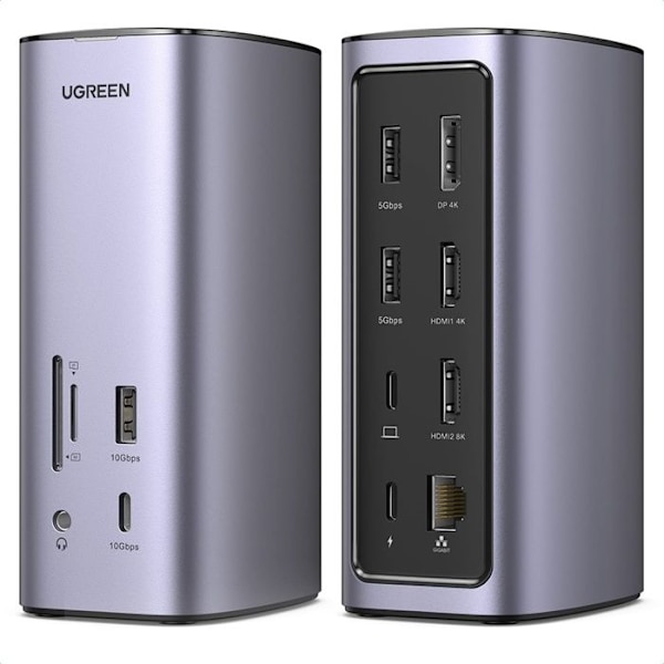 Hub USB-C - Ugreen - Revodok 12 i 1 - PD 100W - Trippel visning - 8K