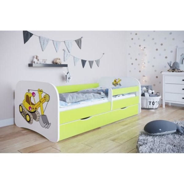 Kocot Kids Cot Babydreams grävmaskin grön utan låda utan madrass 160/80 - 5903271955053