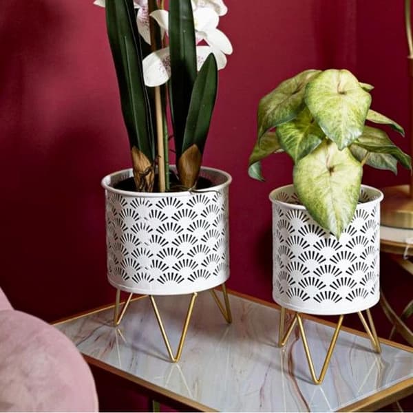 Set med 2 Design Blomkrukor "Carly" 20cm Vit & Guld guld-