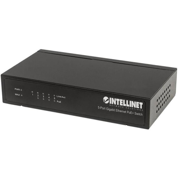 Nätverksswitch RJ45 Intellinet 5-portars Gigabit PoE+-switch 4 x PSE PoE-portar IEEE 802.3at/af 60 W Desktop 561228 10 / 100