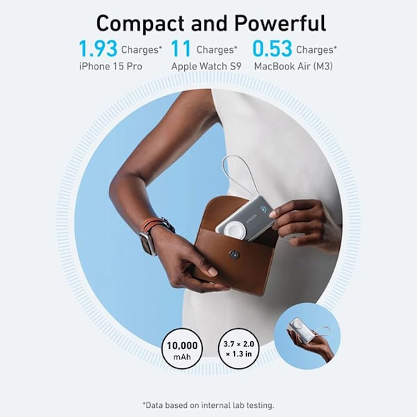 Apple extern batteri med Type-C-kabel, 10 000 mAh, Qi2 35 W - Anker MagGo (A1657H11) - Svart