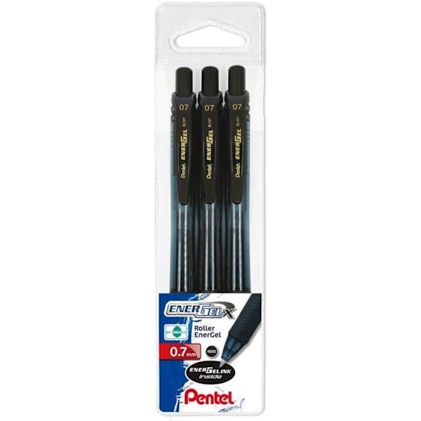 Pentel Energel Rollerball x 0,7 Rollerball Pen Svart - 3 delar - BL107