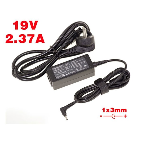Strömförsörjning för bärbar dator 19V 2,37A spets 1x3mm - Motsvarande NP940X3G NP940X3L NP940X5J NP905S3G NP915S3G NP900X3L
