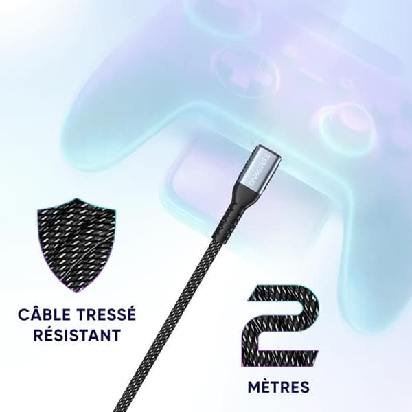 USB-C-kabel - Oniverse - 100W - 2m - Flätad - Kompatibel med PS5, Xbox, Switch, PC, Mac, iPhone 15