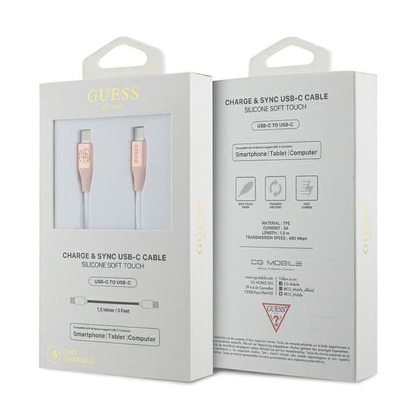 Gissa Ebossed Logotyp - Snabbladdningskabel USB-C till USB-C 1,5 m (rosa)