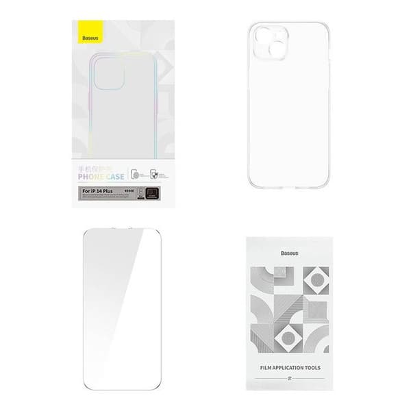 Etui - BASEUS - Crystal Series - iPhone 14 Plus - Styv - Blå - Härdat Glas