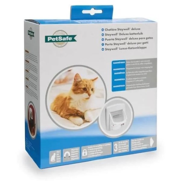 PetSafe - Staywell Deluxe magnetisk kattdörr med 4-vägs låssystem - Halsband med magnetnyckel - Vit