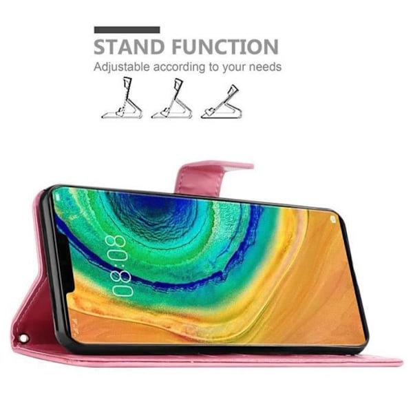 Etui för Huawei MATE 30 PRO - CADORABO - Rosablommig - Konstläder - Ställfunktion - Platser för kort Rosa blommig