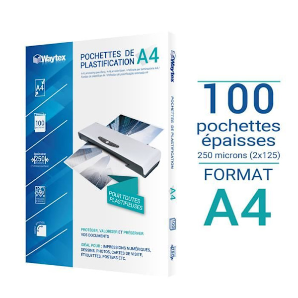 Plastfickor - Ej specificerat - A4 - 125 mikron - Pack om 100 - Rundade hörn TRANSPARENT