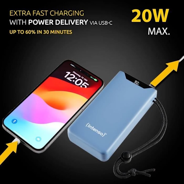 Externt Batteri - INTENSO - F20000 - 20000 mAh - PD 20 W - QC 18 W - Blå Blå