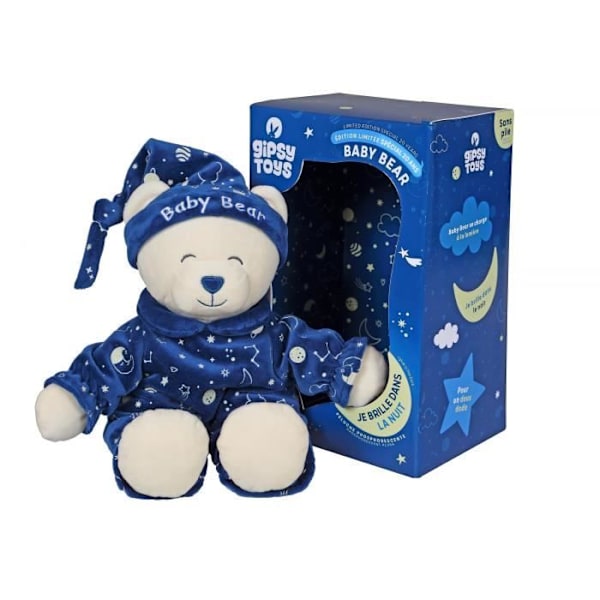 Gipsy Toys - Baby Bear Glow In The Dark - Mjuk leksak för barn - Glows in the Night - Säljs i presentförpackning - 24 cm - Blå - Beige Blå