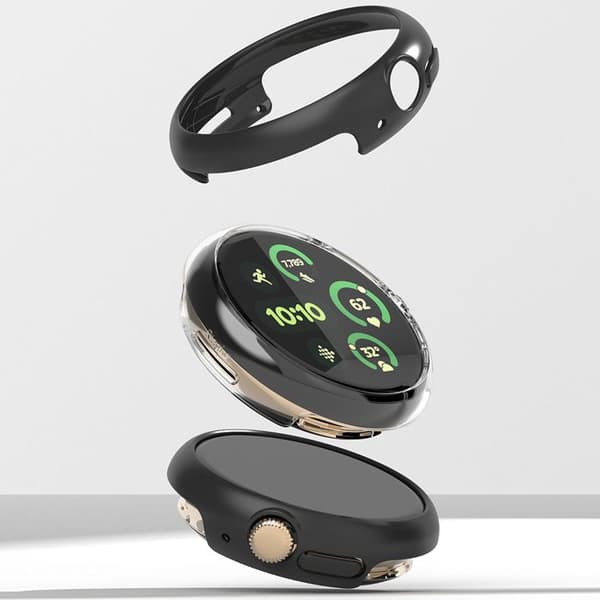 Gelfodral för Google Pixel Watch 3 45mm + Skydd (set 2) - Ringke Slim - Klar / Matt Svart
