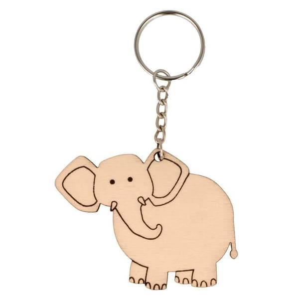 Trä elefant nyckelring Beige
