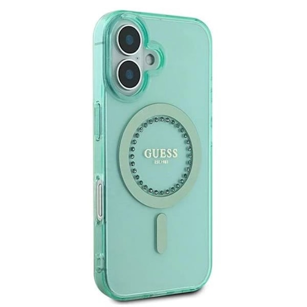 Coque för iPhone 16 - Guess IML Strass MagSafe (GUHMP16SPFTDTEN) - Grön