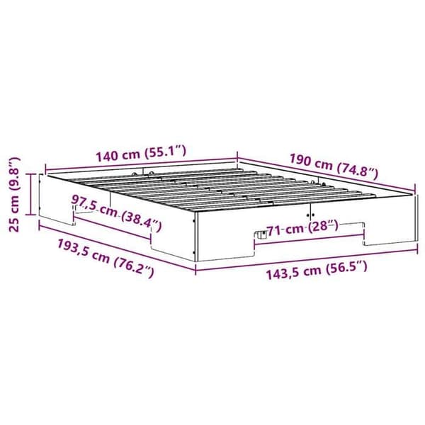 vidaXL Sängram Vit 140 x 190 cm 873035