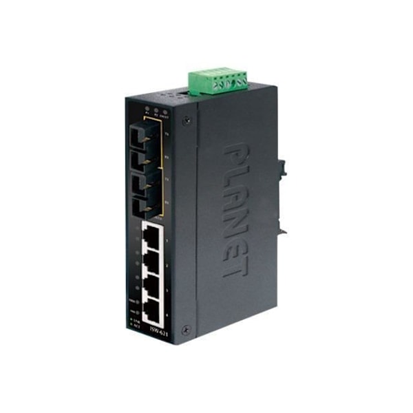 PLANET ISW-621TS15 Switch - 4 x 10-100 + 2 x 100Base-FX - DIN-skena montering, väggfäste