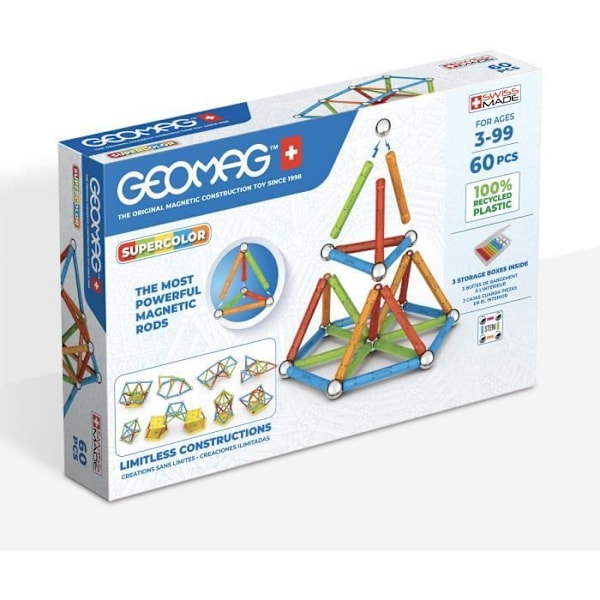 Magnetiskt byggset - GEOMAG - Glitterpaneler Återvunna 22 stycken - Glittrande - Ekologisk - Kreativ Gul, orange, fuchsia, grön, blå, vi