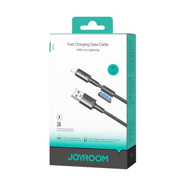 USB-A / Lightning kabel - JOYROOM - JYR1119 - 1,2 m - 3A - Magnetisk organisatör - Grå Grå