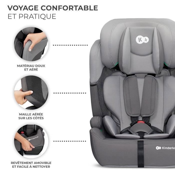 I-size bilbarnstol 76-150 cm - KINDERKRAFT COMFORT UP2 - Justerbart nackstöd - Snabb montering - 15 månader till 12 år - Grå Grå