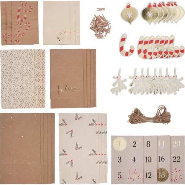 Falala adventskalender - FOLIA - 97 stycken - Kraftpapp pepparkakor juldekorationer kastanj
