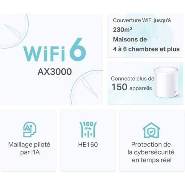 WiFi 6 Mesh AX3000Mbps - TP-Link Deco X50 (1-pack) - WiFi 6-system för hela hemmet - 230 m2 täckning - Föräldrakontroll