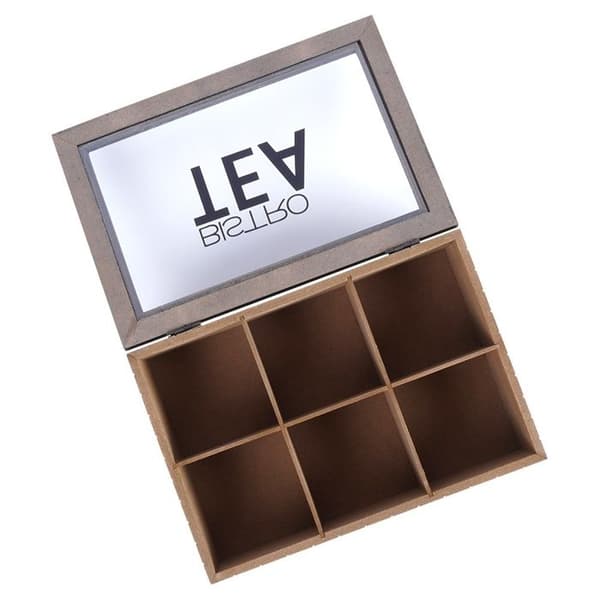 Teask - VILDE - 24x16,5x7,5 cm - 6 fack - Glaslock - Industriell LOFT-stil - Solid MDF Grå