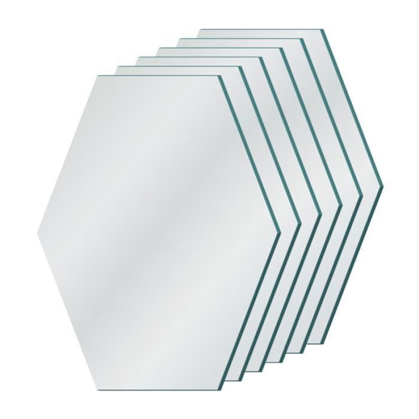 GULD&KROM UNIK DESIGN Kristallväggspegel, set med 6 delar, sexkantig, 24x21x0,3 cm, band medföljer, C-formad kant Transparent