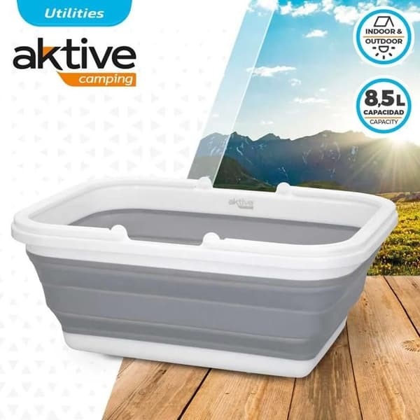Fällbar Korg - AKTIVE - Grå/Vit - 8,5L - Camping & Shopping Grå / Vit