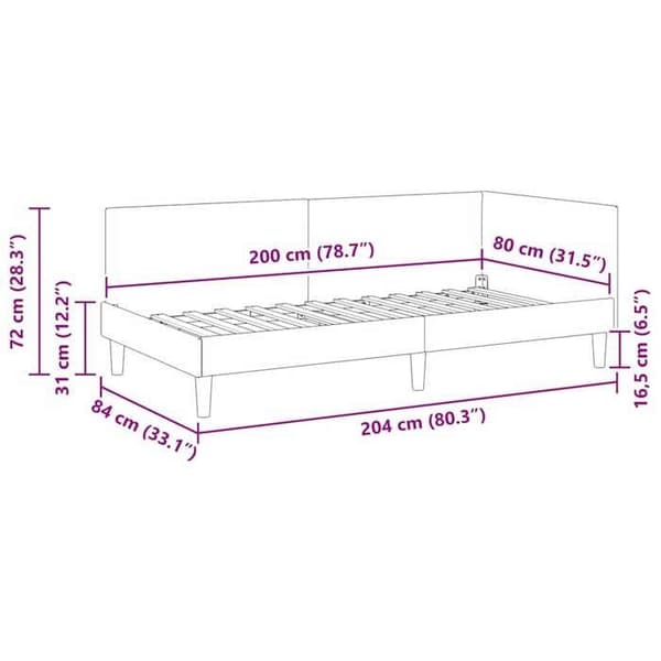 vidaXL Hörnsängram Ljusgrå 80 cm x 200 cm Sammet 42016206 Ljusgrått