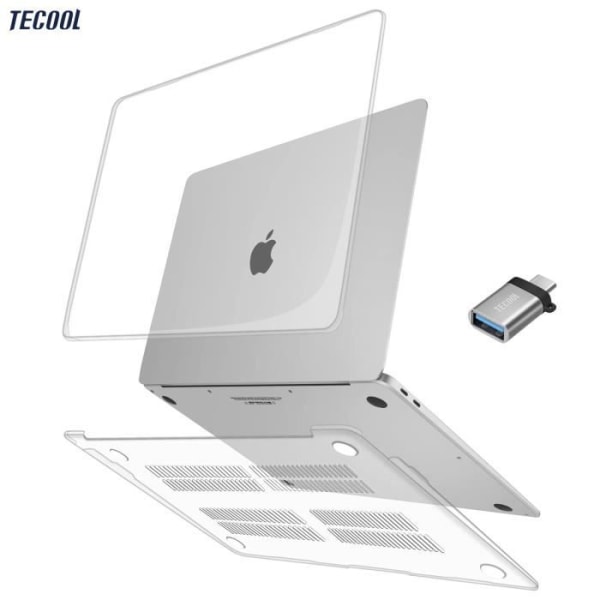 TECOOL MacBook Air 13 tum 2021 2020 2019 2018 A2337(M1) A2179 A1932 Touch ID-fodral, smalt hårt fodral + USB-C-adapter, genomskinlig