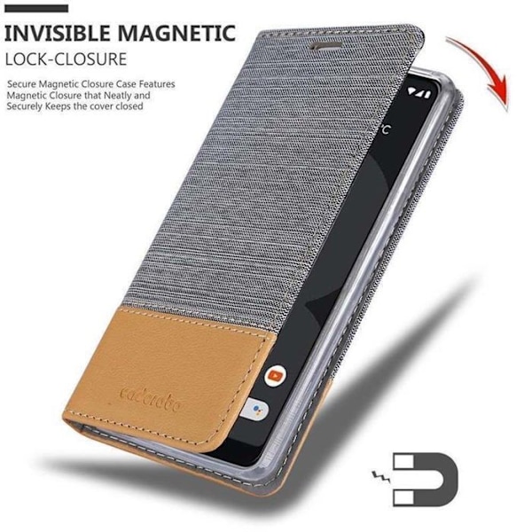 Coque för Google PIXEL 3 Housse i LJUSGRÅ BRUN Etui Case Cover Skydd med magnetstängning Grå