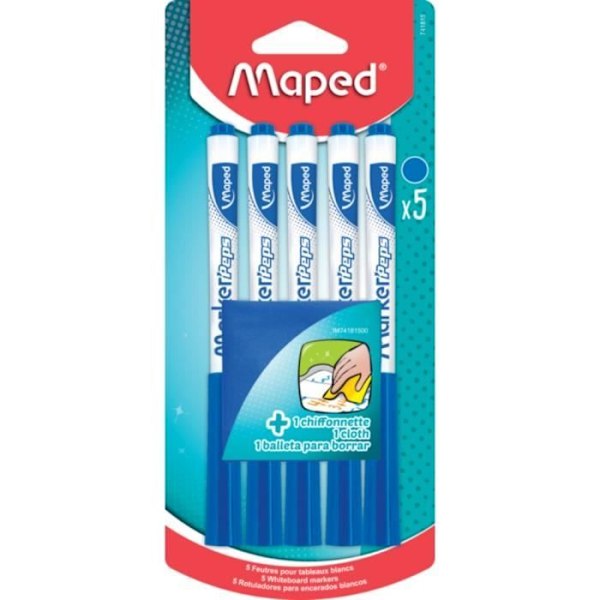 MAPED Dry Erase Markers - Set med 5 blå med trasa Blå