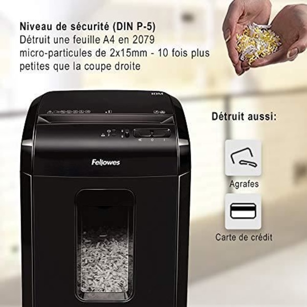 Fellowes Powershred 10M, 10-arks mikroskuren dokumentförstörare för hemmet eller hemmakontoret utrustad med en 463060