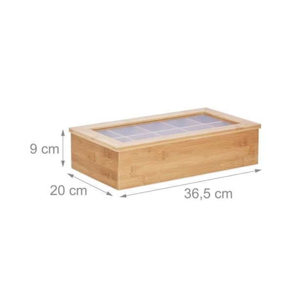 Relaxdays Bamboo Tea Caddy 10 fack Stort stabilt Mångsidigt Funktionellt hållbart Aroma Keeper Glas, Nature -