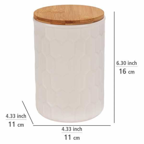 Maya förvaringsbox 900ml, högkvalitativ vit keramik med vävstruktur, tål diskmaskin, lock i