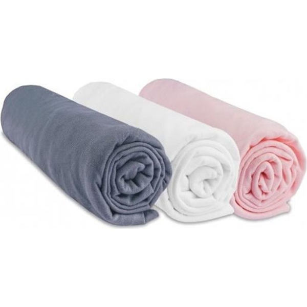 Bomulslakan 60x120 - EASY DORT - Set om 3 - Grå rosa vit - Stretchjersey - Oekotex Grå, vit, rosa