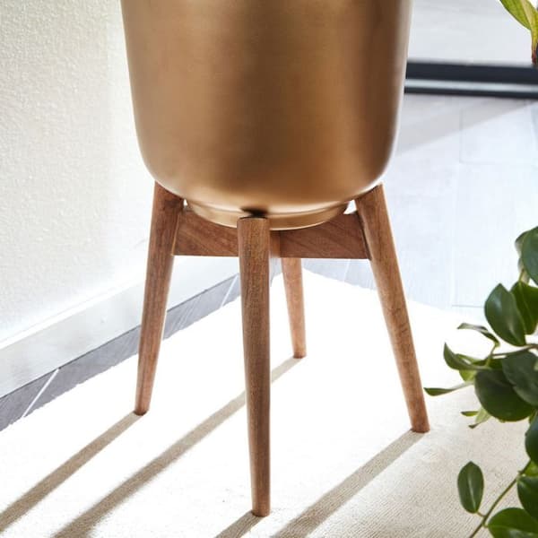 WOHNLING Cache-pot Set om 2 Metall Massivt Trä Guld med Ben