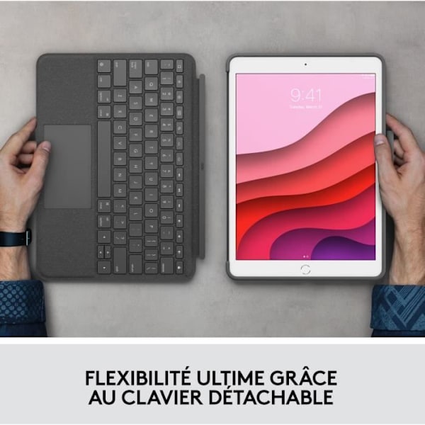 Logitech tablettangentbord Azerty Combo Touch trådlöst tangentbordsfodral för iPad 9:e generationen, 8:e generationen och 7:e generationen Grå