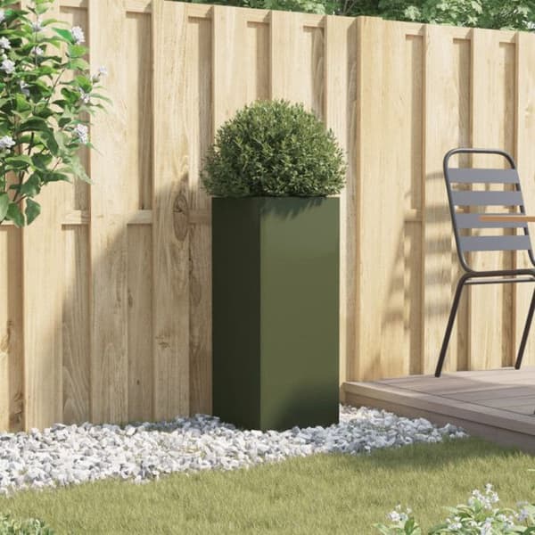 vidaXL Olivgrön blomlåda 32x29x75 cm stål 841574 olivgrön