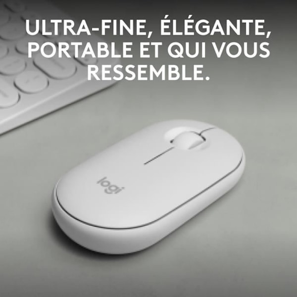 Logitech Pebble Mouse 2 M350s slimmad trådlös Bluetooth-mus, bärbar, lätt - Vit