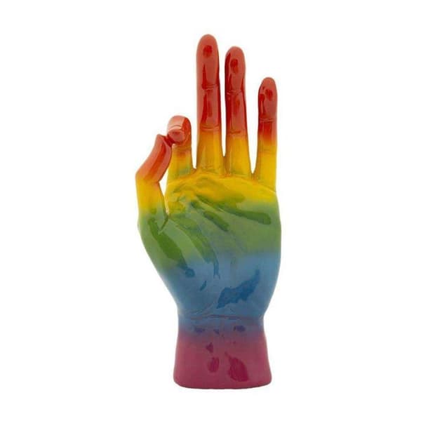Statuett hand i polyresin Rainbow OK