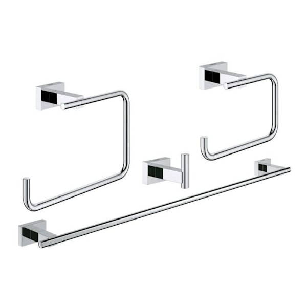 GROHE Essentials Cube 4-i-1 badrumstillbehörsset 40778001 - Väggkrok - Handdukstorkar - Toalettpappershållare - Krom